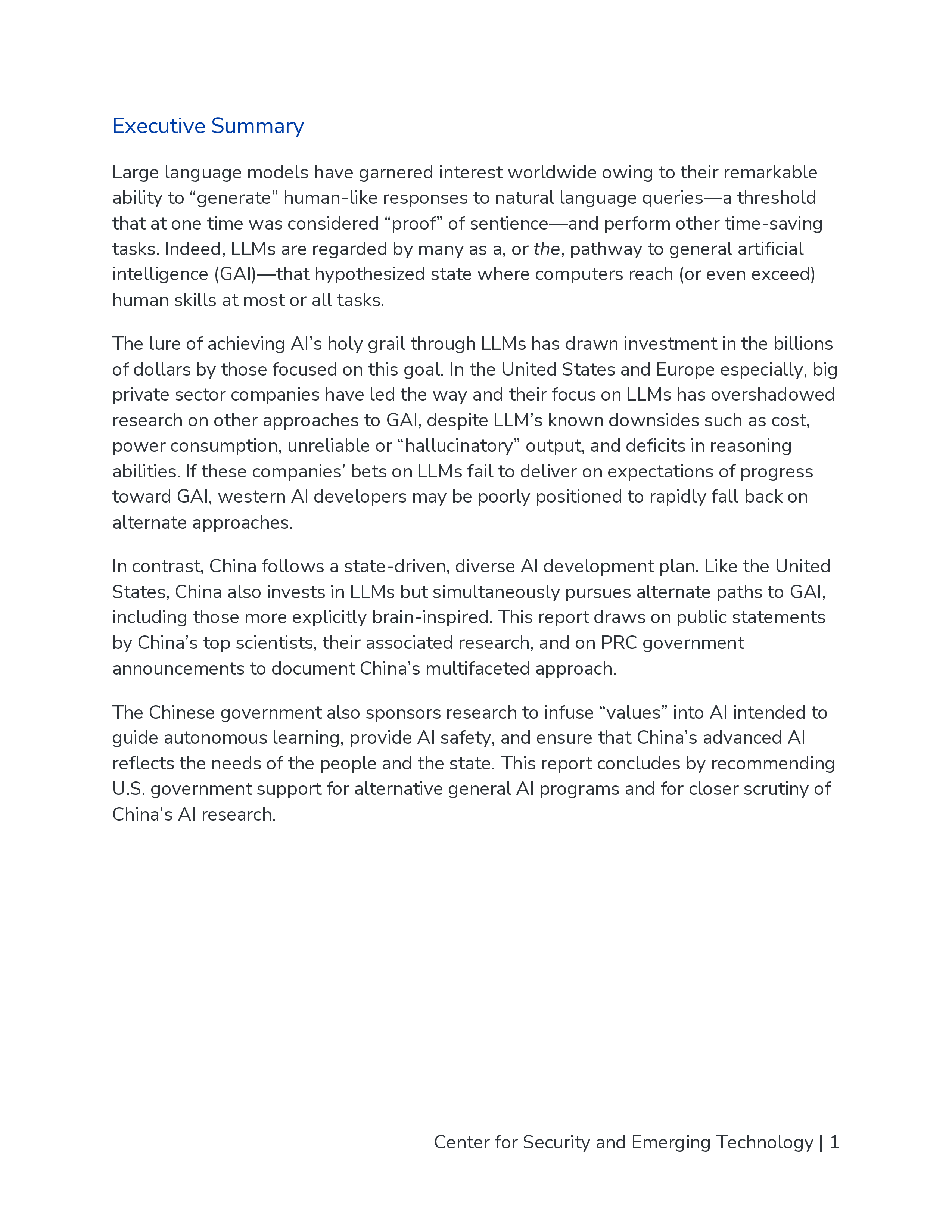美国安全与新兴技术中心2025中国学界对大语言模型的批判性思考通用人工智能AGI的多元路径探索研究报告英文版29页